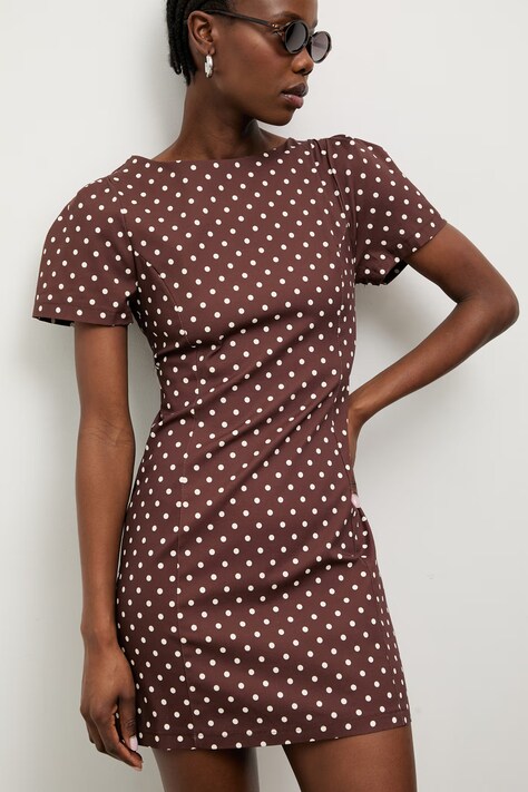 Answear.LAB sukienka bawełniana z elastanem brązowa w groszki