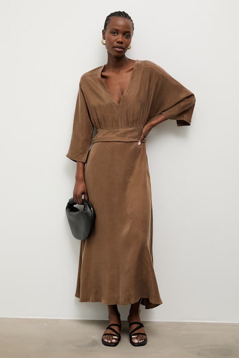 Answear.LAB vestito in lyocell marrone liscio