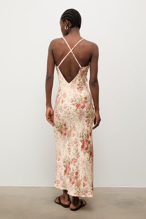 Answear.LAB sukienka z wiskozy beżowa w kwiaty