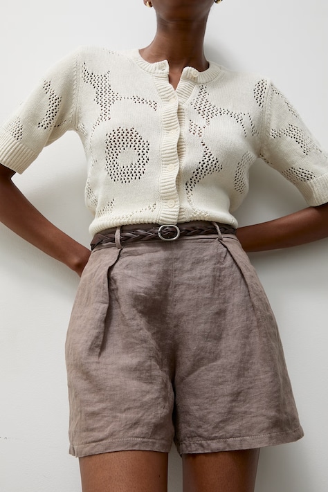 Answear.LAB szorty damskie lniane brązowe high waist