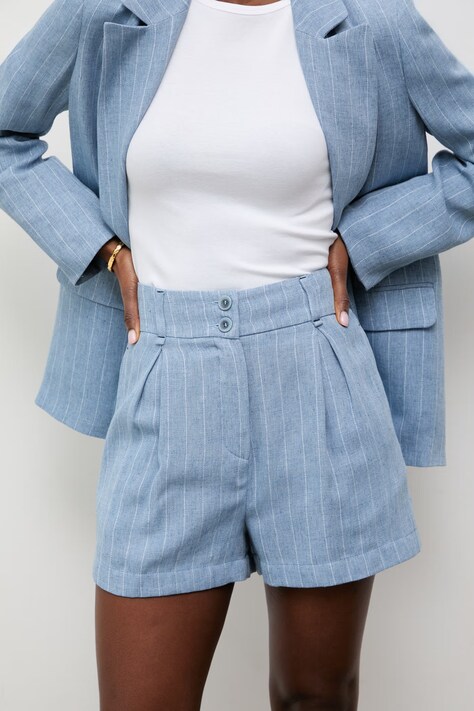 Answear.LAB szorty z dodatkiem lnu damskie kolor niebieski high waist