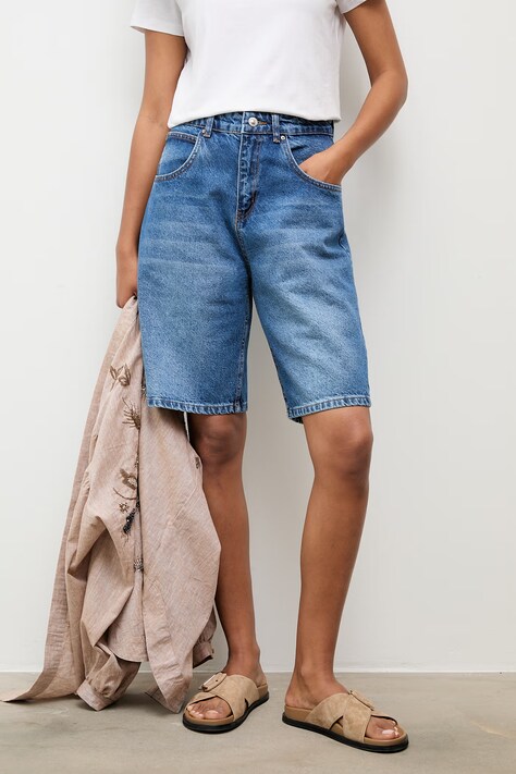 Answear.LAB szorty damskie bawełniane niebieskie high waist