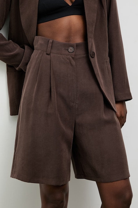 Answear.LAB szorty eleganckie damskie z wiskozą brązowe high waist