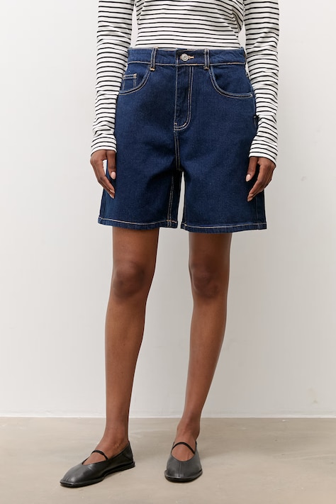 Answear.LAB bermudy damskie jeansowe granatowe high waist