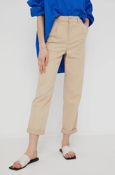 Answear Lab pantaloni femei, culoarea bej, lat, high waist