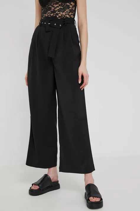 Nohavice Answear Lab dámske, čierna farba, strih culottes, vysoký pás