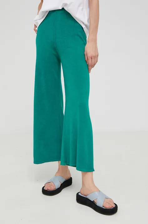 Answear Lab spodnie z wełną damskie kolor zielony szerokie high waist