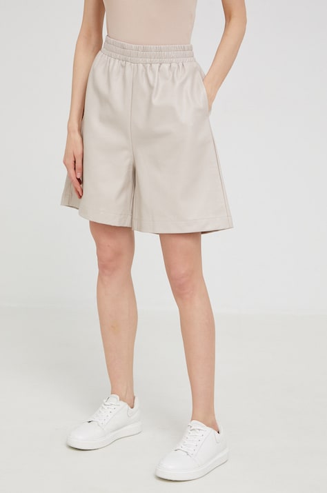 Answear Lab szorty damskie kolor beżowy gładkie high waist