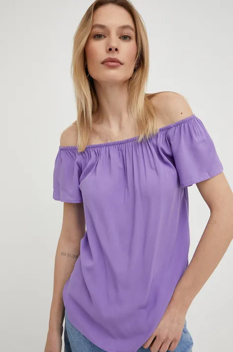 Answear Lab bluzka damska kolor fioletowy gładka