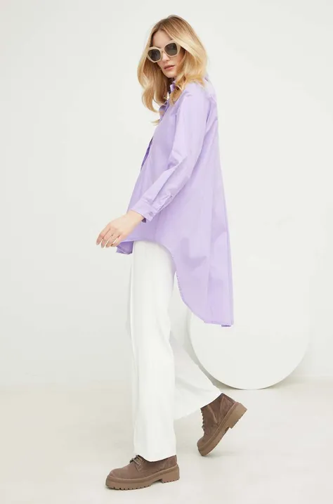 Answear Lab koszula bawełniana damska kolor fioletowy slim z kołnierzykiem klasycznym