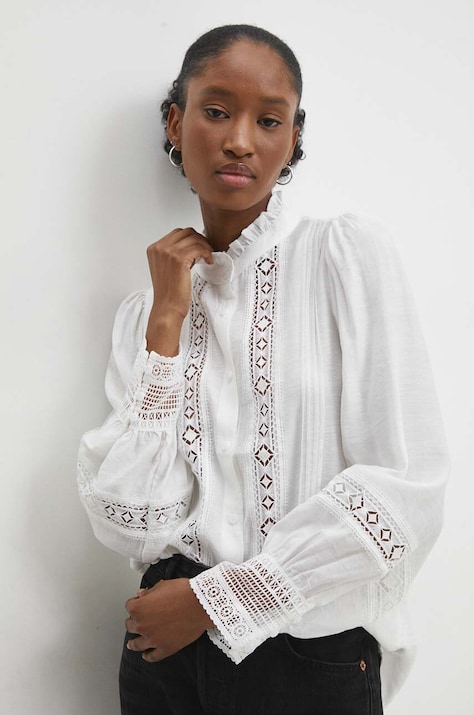 Риза Answear.LAB дамска в бяло със стандартна кройка с права яка