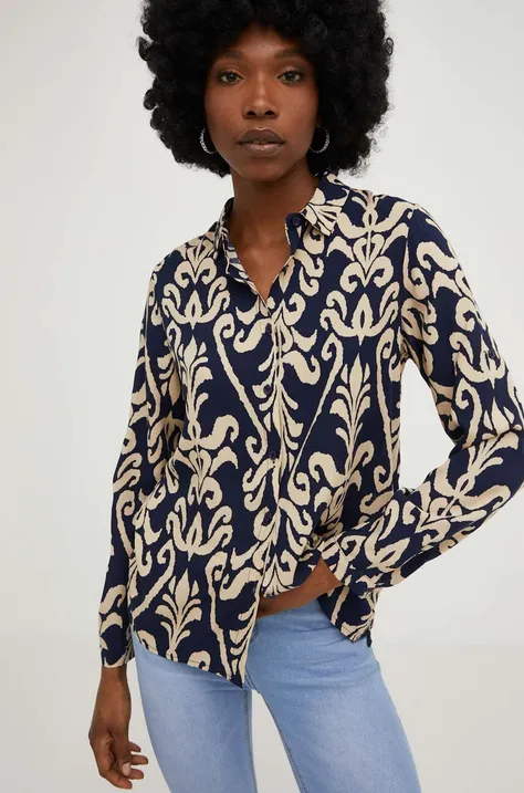 Košulja Answear Lab za žene, boja: tamno plava, regular, s klasičnim ovratnikom