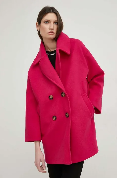 Vuneni kaput Answear Lab boja: ružičasta, za prijelazno razdoblje, kopčanje u dva reda