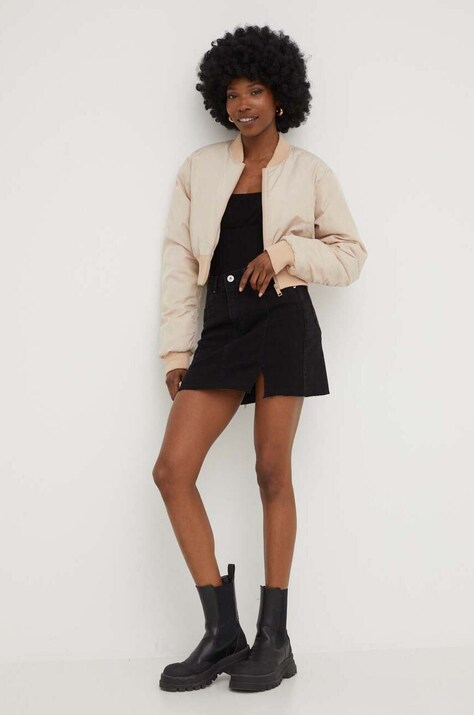 Answear Lab geaca bomber femei, culoarea bej, de tranzitie, oversize