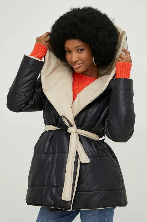 Answear Lab kurtka dwustronna damska kolor beżowy zimowa