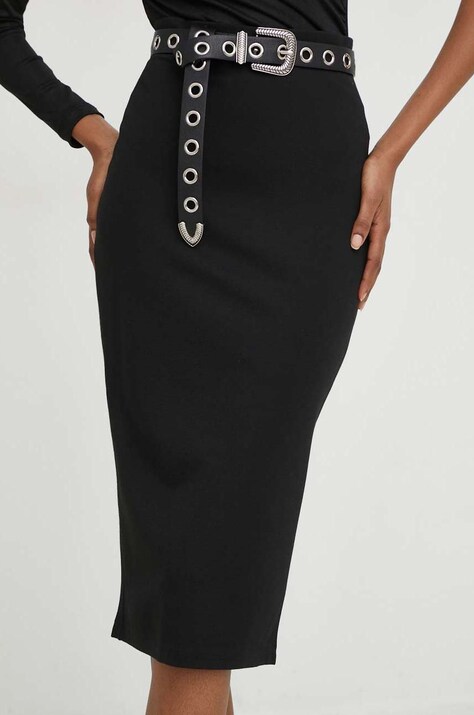 Пола Answear.LAB в черно среднодълъг модел с кройка тип молив