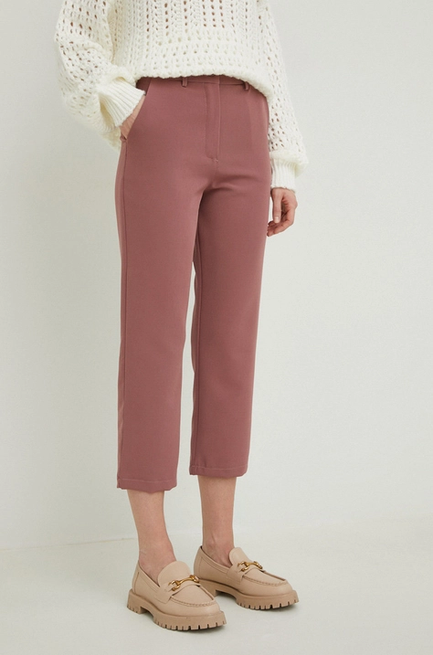 Answear Lab pantaloni femei, culoarea roz, drept, high waist