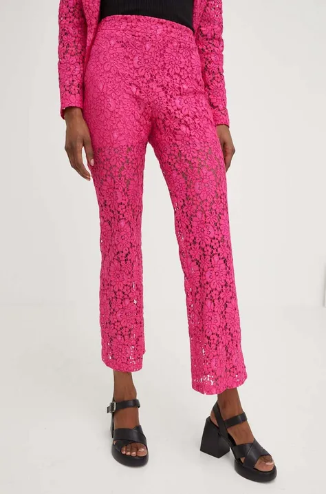 Answear Lab spodnie damskie kolor różowy dzwony high waist