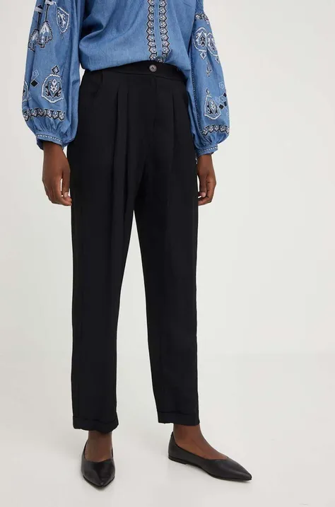 Панталон с лен Answear Lab в черно с кройка тип чино, с висока талия