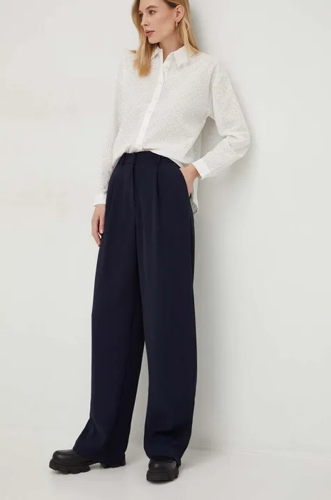 Answear Lab spodnie damskie kolor granatowy szerokie high waist