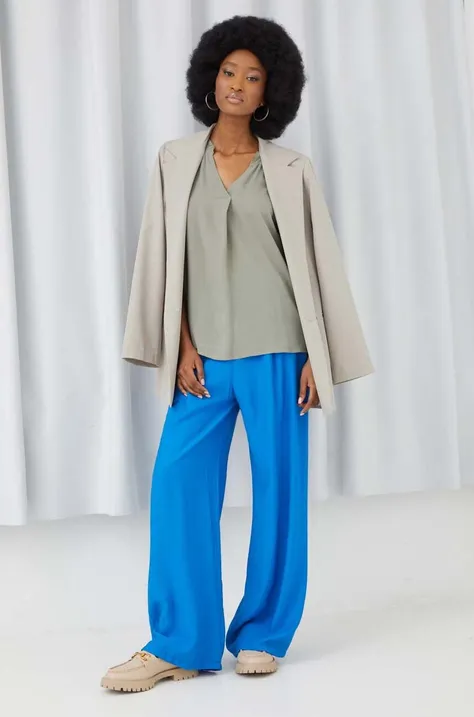Answear Lab spodnie damskie kolor niebieski szerokie high waist