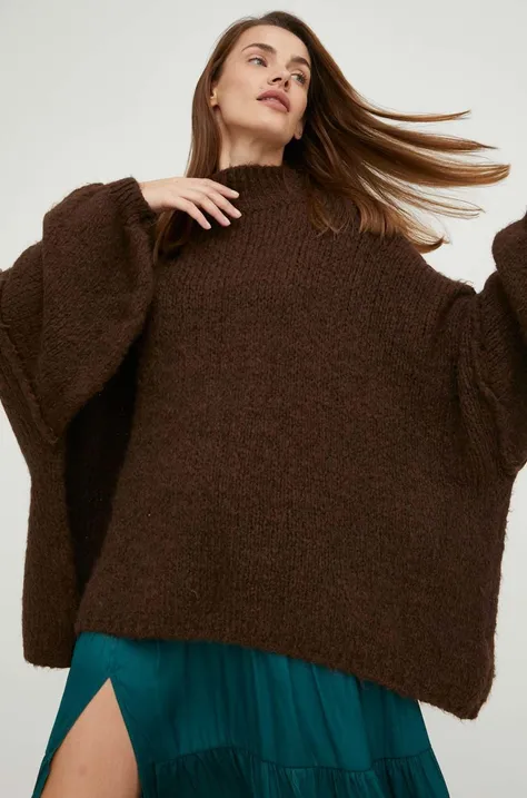 Answear Lab sweter z wełną damski kolor brązowy lekki