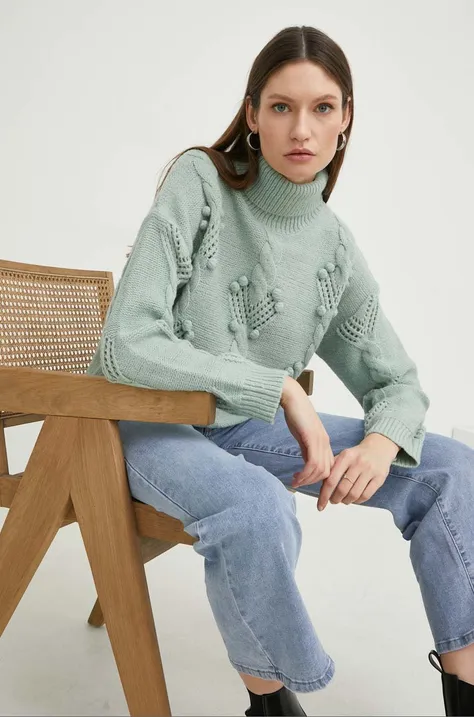Пуловер Answear Lab дамски в зелено от топла материя с поло