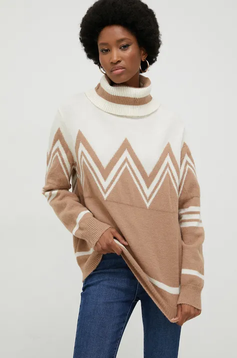 Пуловер с вълна Answear Lab дамски в бежово с поло