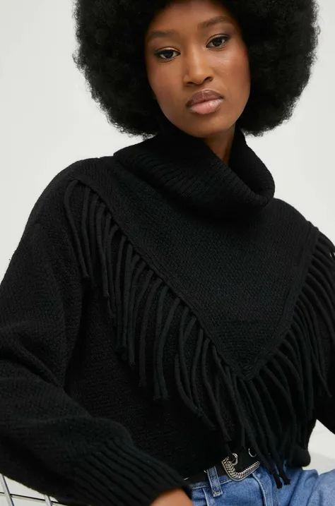 Пуловер Answear Lab дамски в черно от топла материя с поло