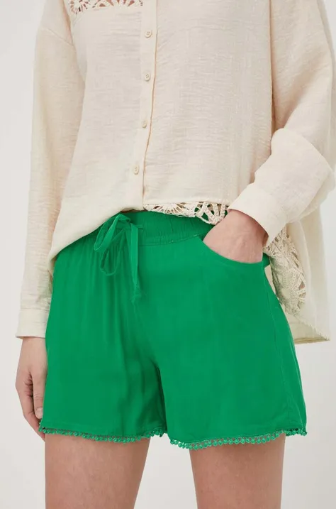 Answear Lab pantaloni scurti femei, culoarea verde, neted, high waist