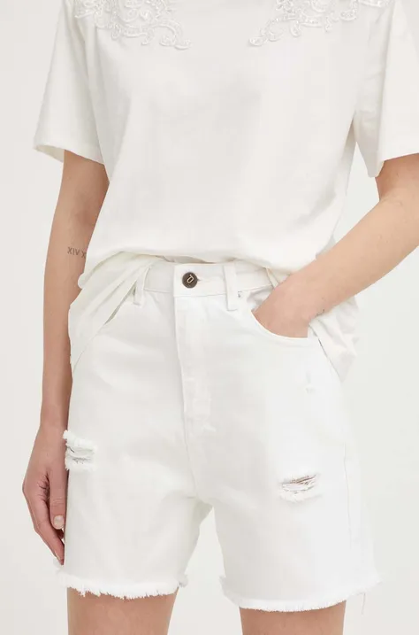 Хлопковые джинсовые шорты Answear Lab цвет белый однотонные высокая посадка