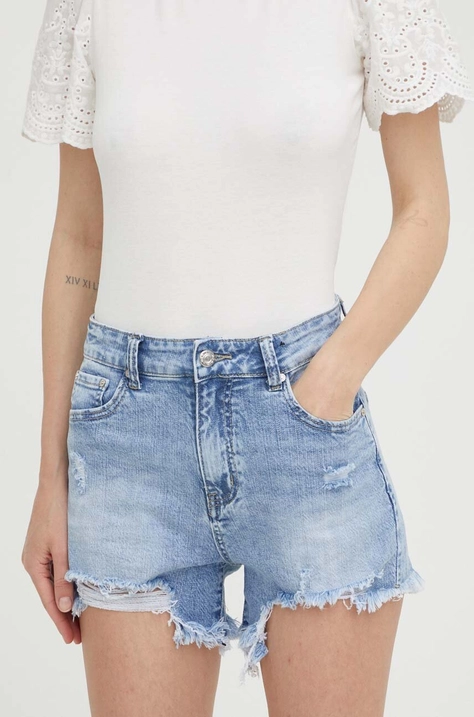 Answear Lab szorty jeansowe damskie kolor niebieski gładkie high waist