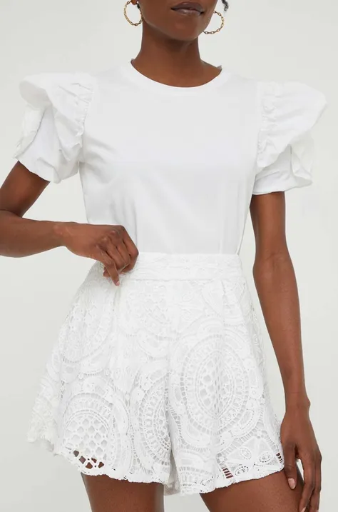 Answear Lab szorty X kolekcja limitowana BE SHERO damskie kolor biały wzorzyste high waist