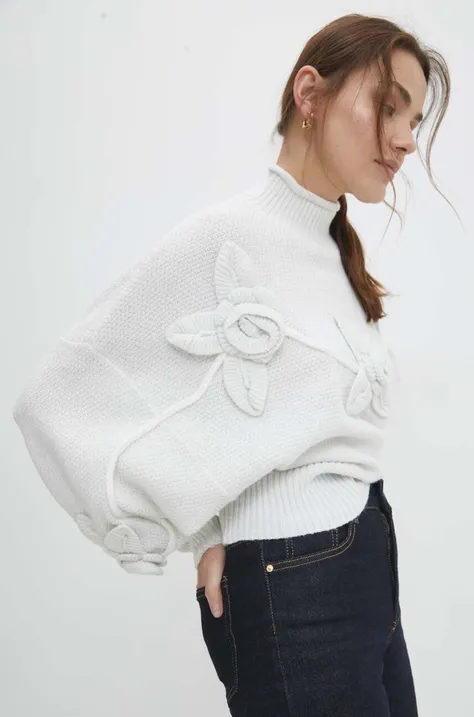 Answear Lab pulóver női, fehér, félgarbó nyakú