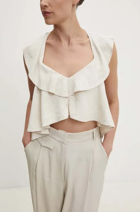 Блуза с лен Answear Lab в бежово с изчистен дизайн