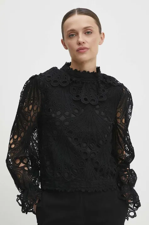 Answear Lab bluzka bawełniana damska kolor czarny gładka