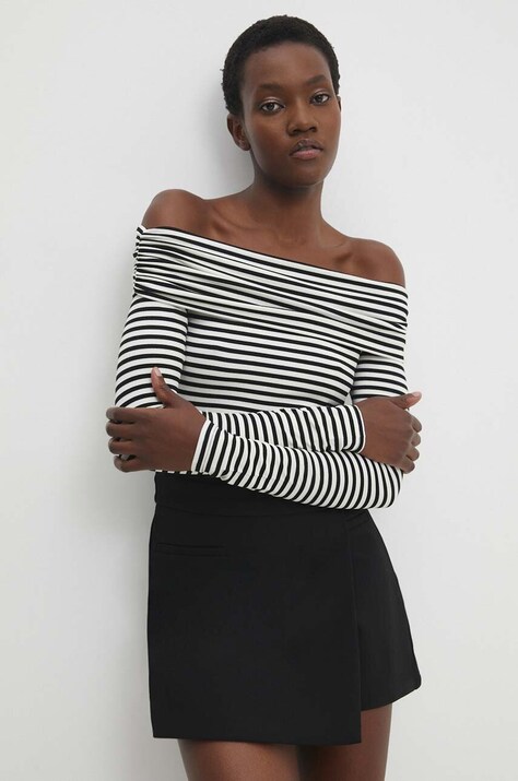 Answear Lab longsleeve culoarea negru, decolteu spaniol