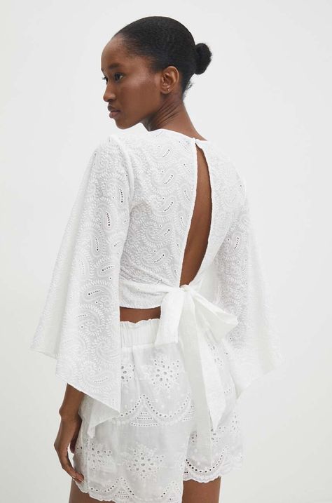 Хлопковая блузка Answear.LAB женская цвет бежевый однотонная