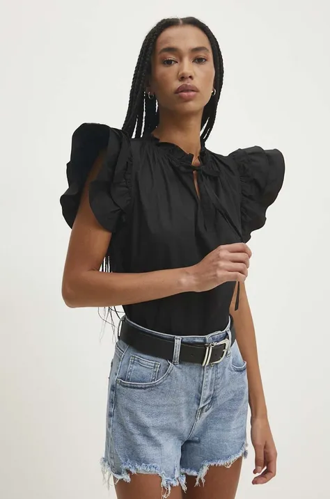 Βαμβακερή μπλούζα Answear Lab γυναικεία, χρώμα: μαύρο