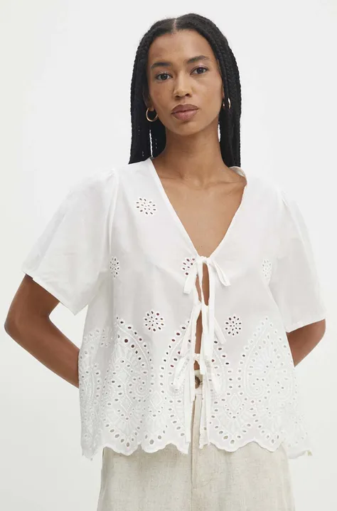 Памучна блуза Answear Lab дамска в бяло с изчистен дизайн