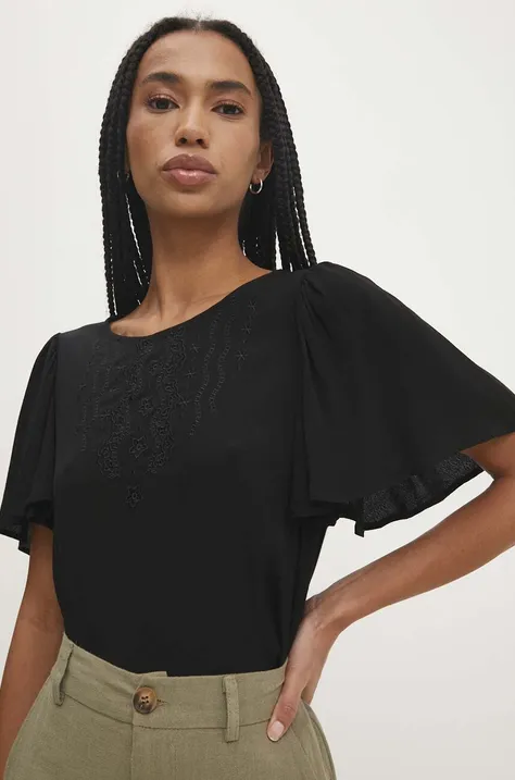 Answear Lab bluzka damska kolor czarny z aplikacją