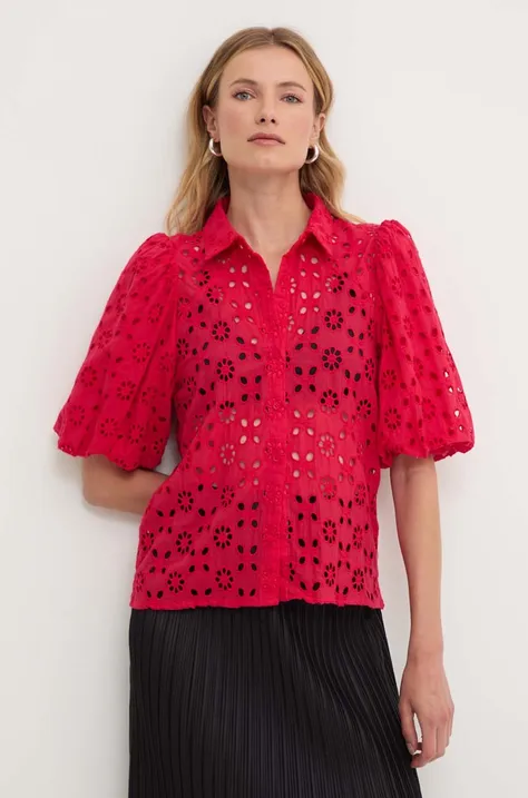 Памучна риза Answear Lab дамска в червено със стандартна кройка с класическа яка
