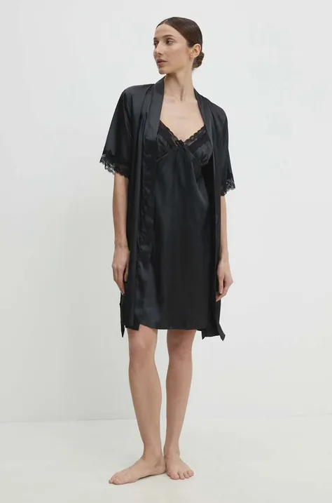 Pidžama komplet Answear Lab boja: crna, satenska