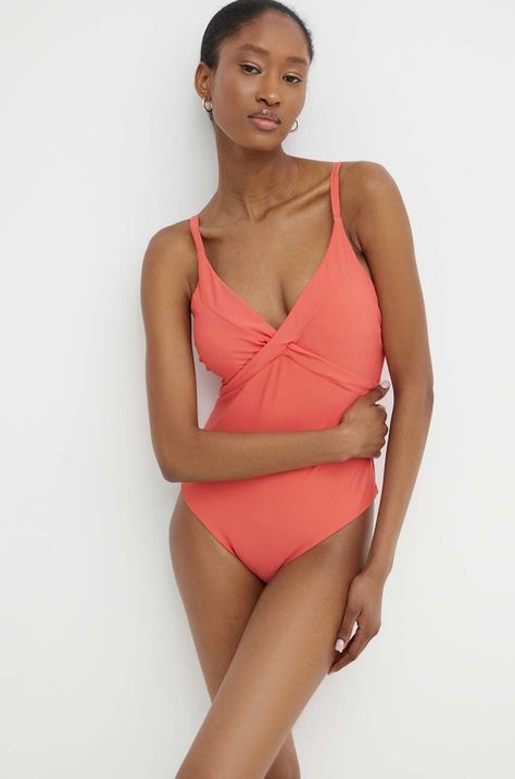 Answear.LAB jednoczęściowy strój kąpielowy kolor pomarańczowy lekko usztywniona miseczka