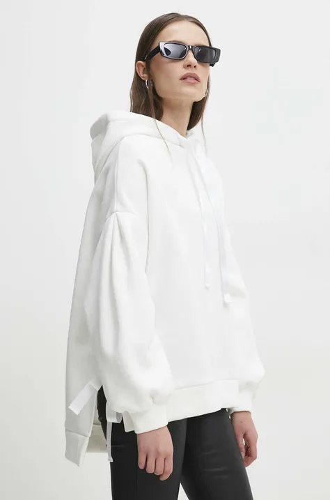 Mikina Answear Lab dámska, biela farba, s kapucňou, jednofarebná