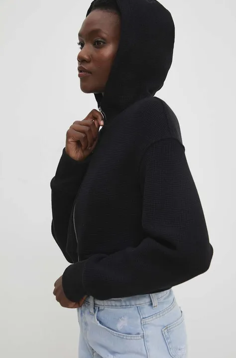 Βαμβακερή μπλούζα Answear Lab γυναικεία, χρώμα: μαύρο, με κουκούλα