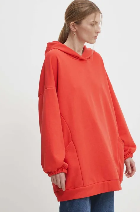 Mikina Answear Lab dámska, červená farba, s kapucňou, melanžová