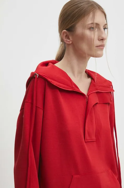 Кофта Answear Lab жіноча колір червоний з капюшоном однотонна
