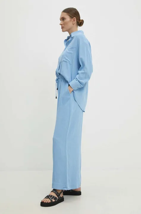 Košeľa a nohavice Answear Lab s ľanom modrá farba