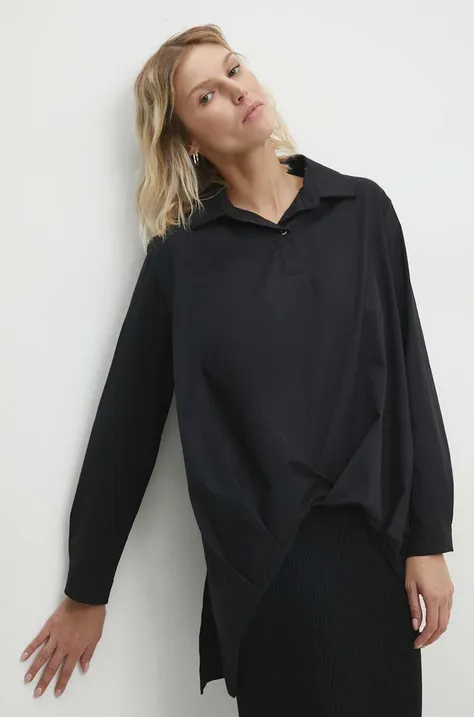 Bluza Answear Lab za žene, boja: crna, relaxed, s klasičnim ovratnikom